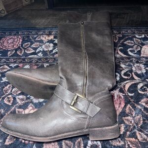 Women's Taupe Riding Boots with Buckle Detail